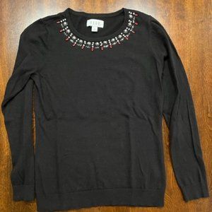 Elle Black Crewneck Embellished Sweater - Size M